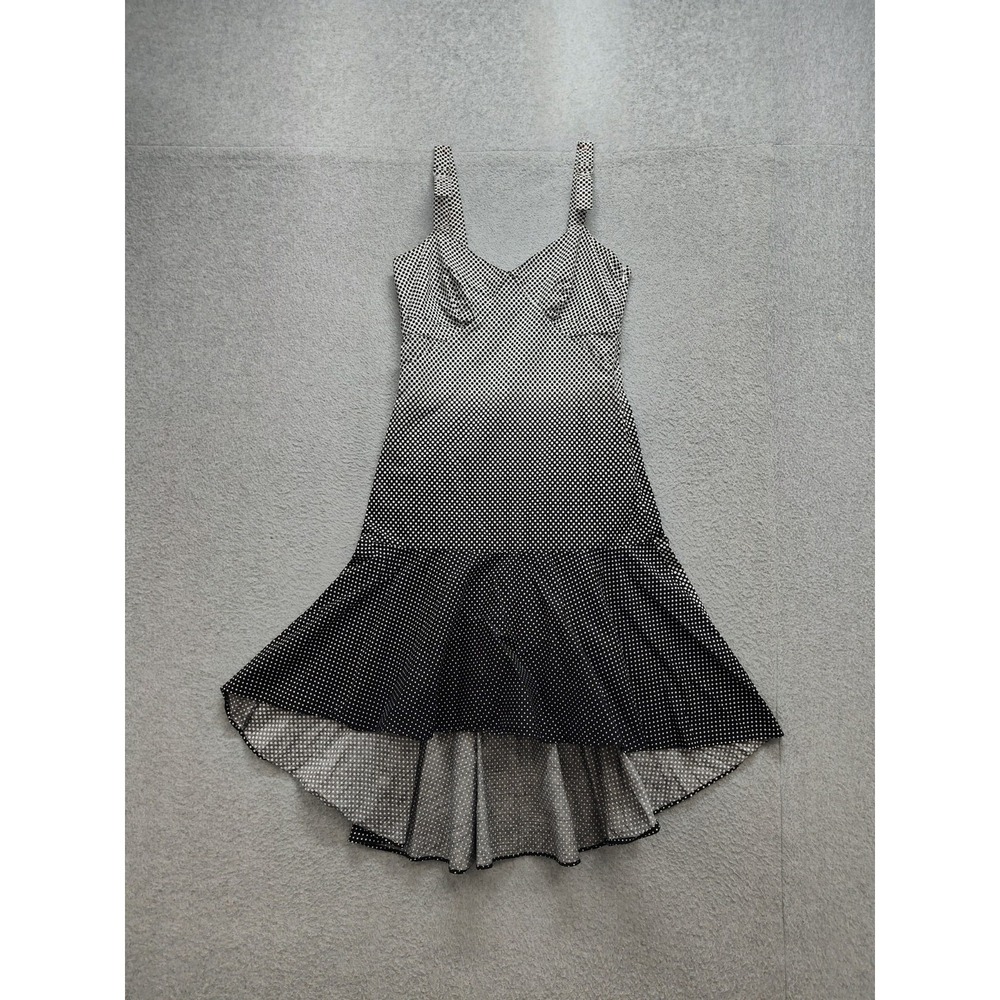 Armani Exchange Women Dress 2 Black Polka Dot Back Zip Straps Ruffle Hem Hi Low